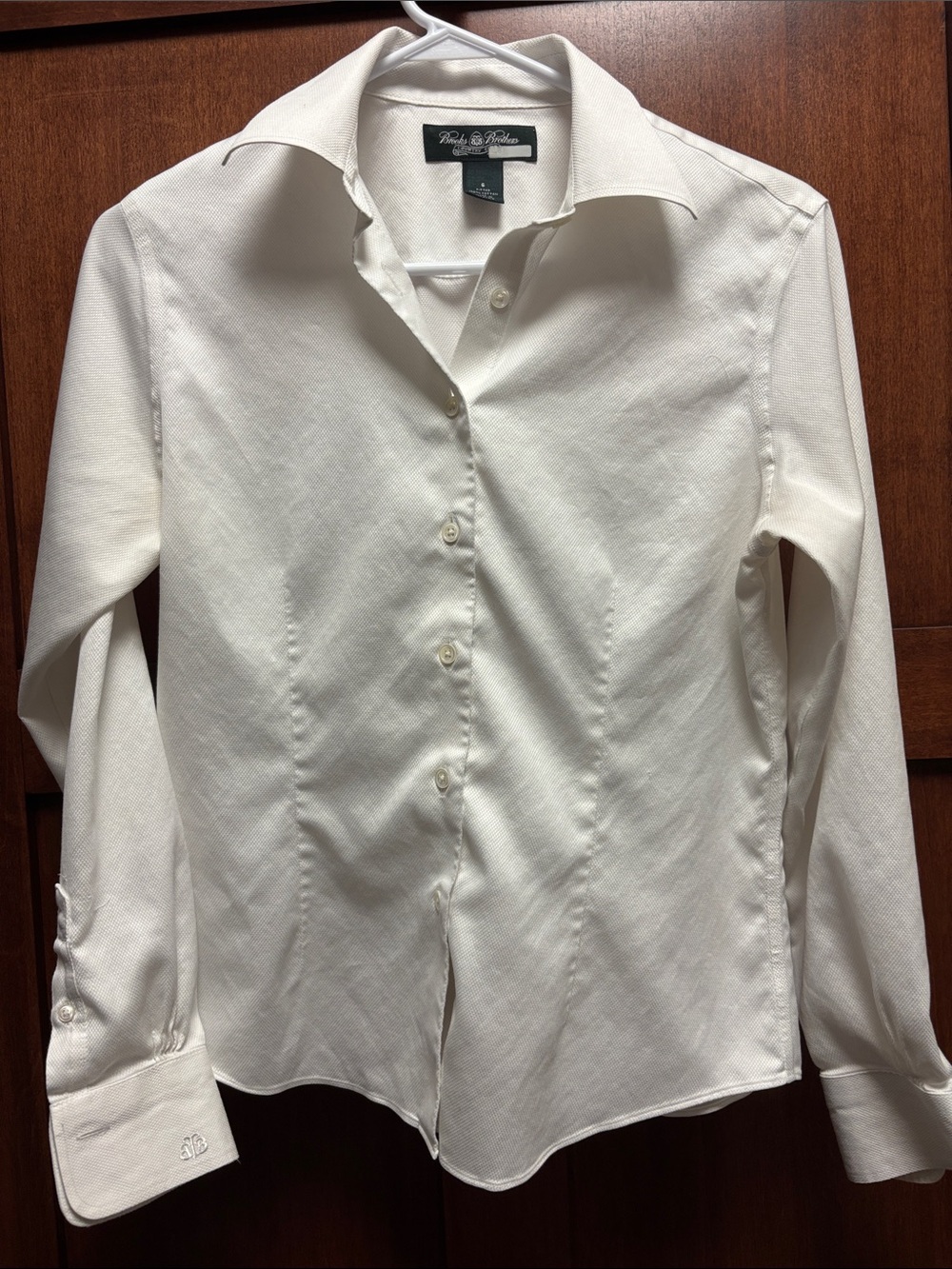 Brooks Brothers White Fitted Stretch Cotton Button Down Dress Shirt - 6
